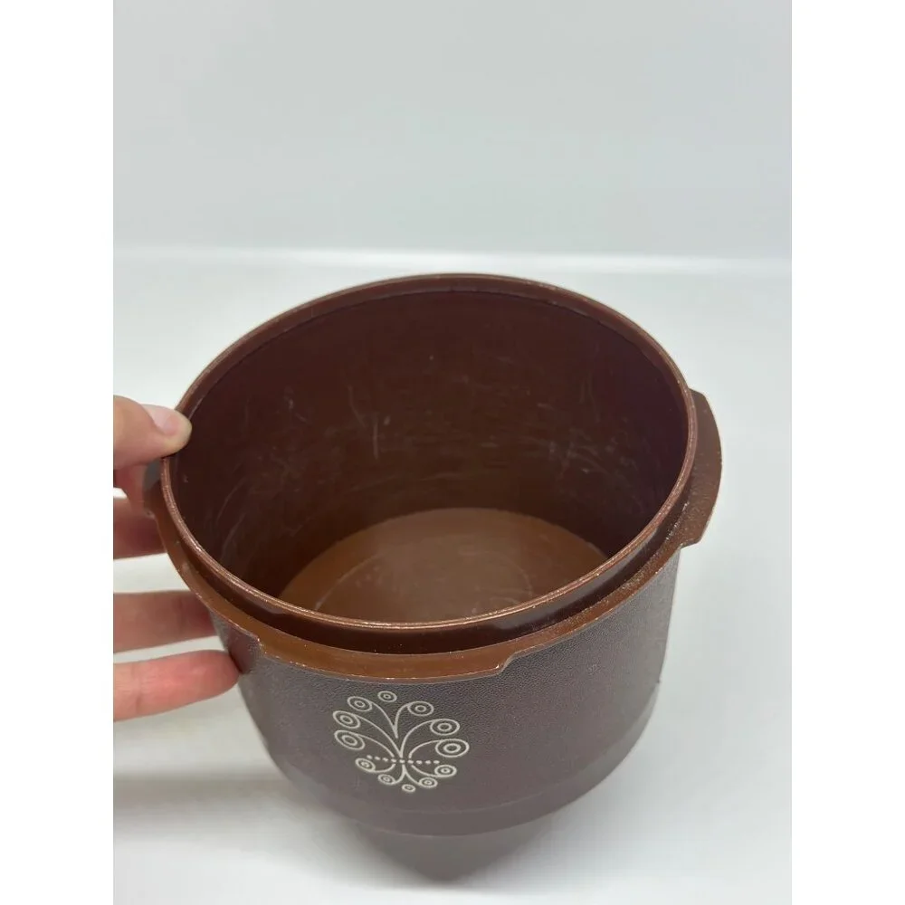 VTG Tupperware Choco Brown Servalier Canister Scroll Design No Lid 1297-12‎ USA
